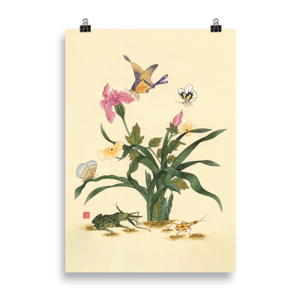 Blumen, Schmetteringe und Frosch - Poter artlia 70×100 cm artlia